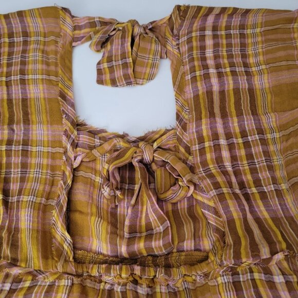 Yellow Plaid Mini Dress  Anthropologie Size Small NWT Boho Style - Picture 7 of 8
